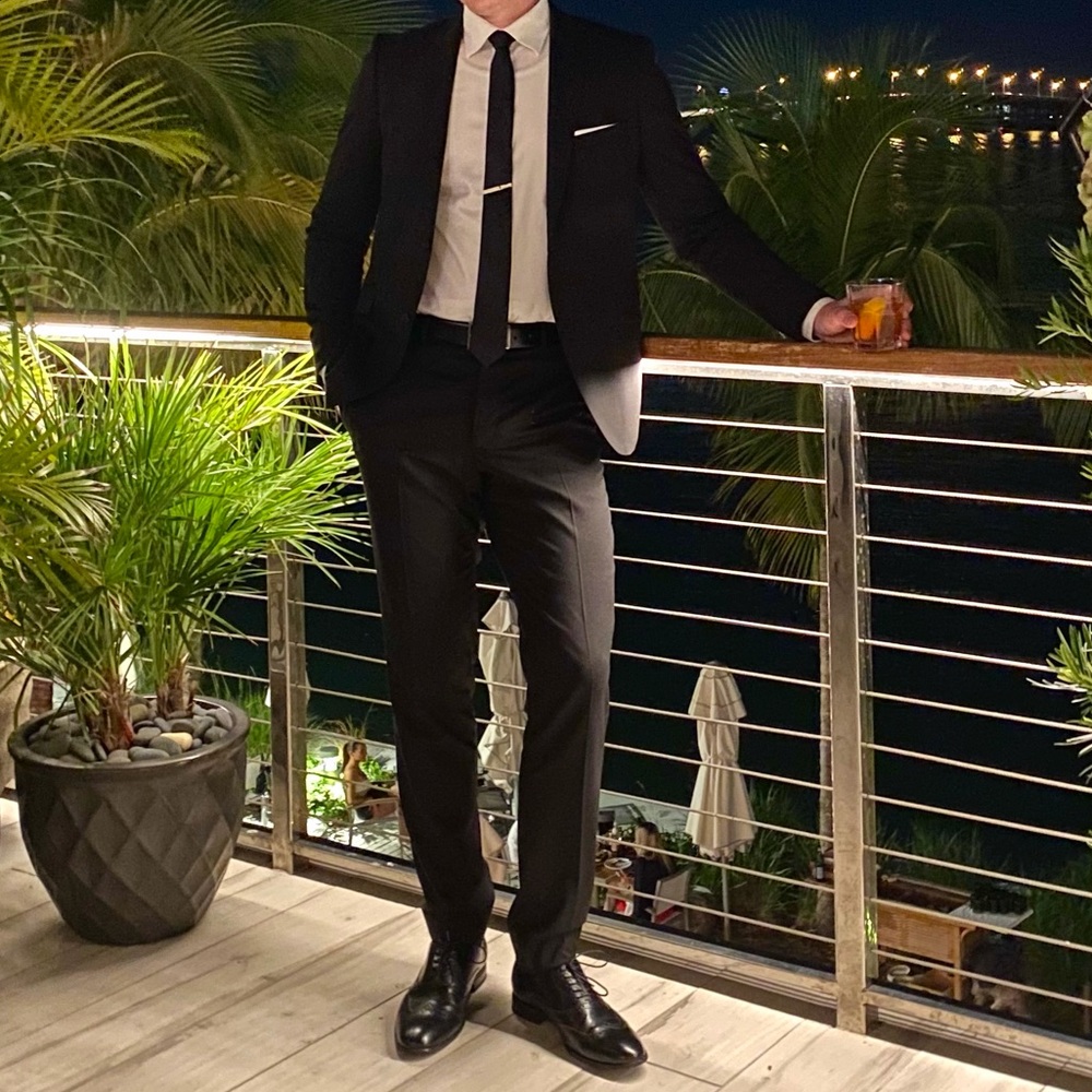 Men's Classic Black Premium Slim-Fit Suit Jacket & Trousers